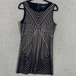 Minkpink Vanishing Point‎ Mini Dress Large Black Gold Patterned Print Bodycon